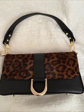 Leopard-Print Flap Black Shoulder Bag